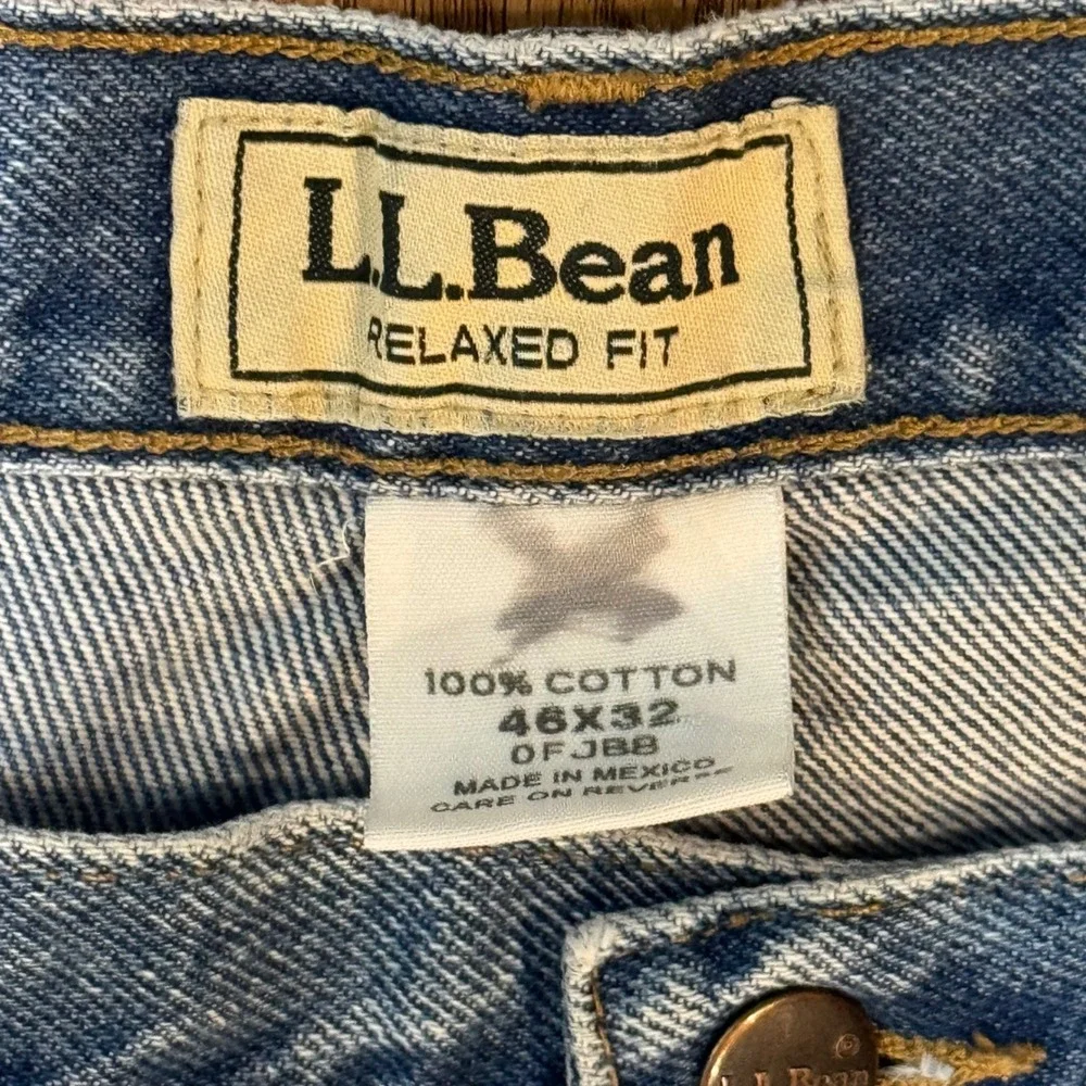 LL Bean Mens Relaxed Fit Jeans 46x32 Medium Wash Blue 100% Cotton 0FJB8